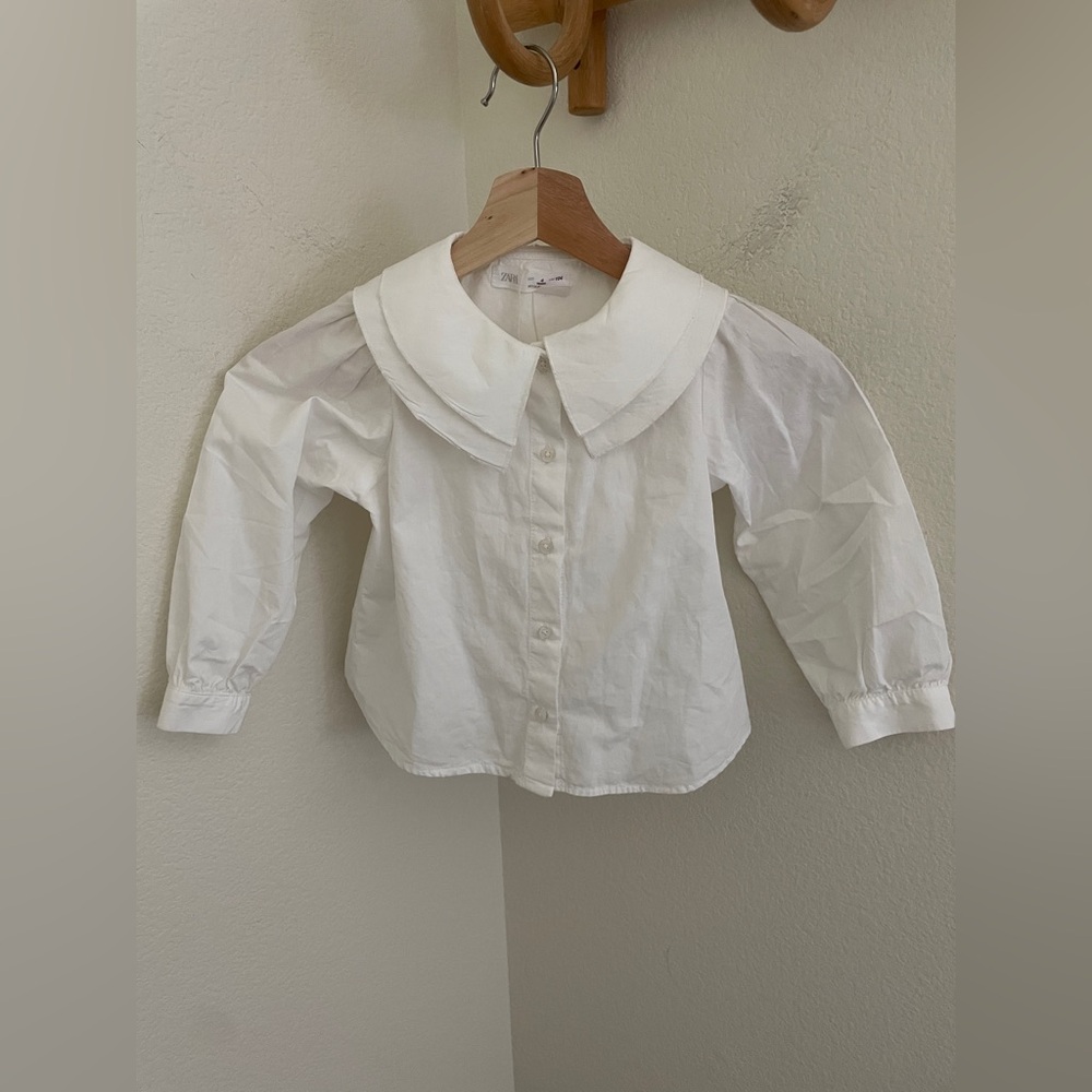 NWOT ZARA girls poplin white long sleeve shirt with collar size 4